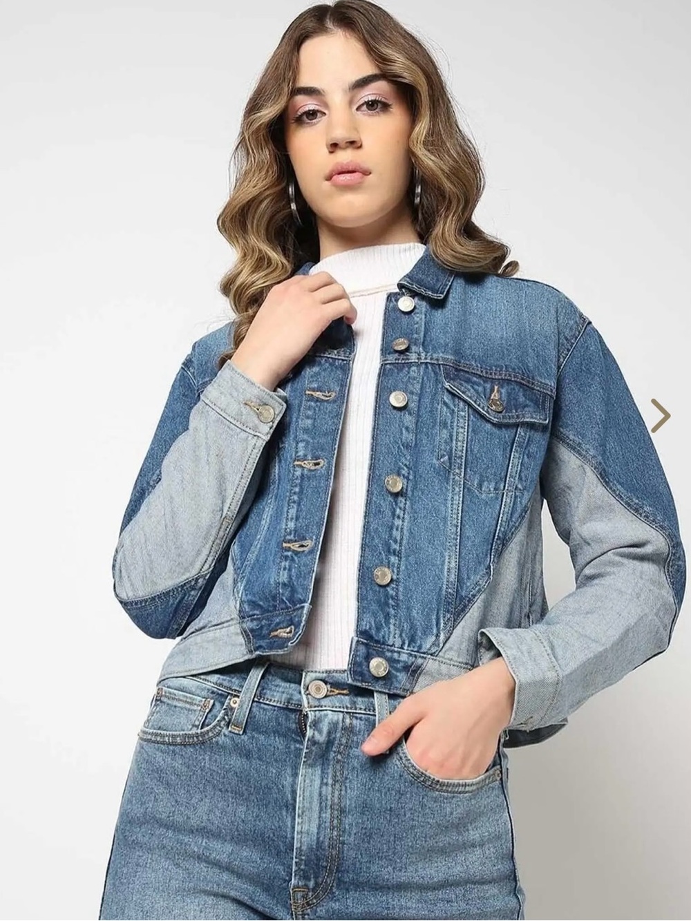 GAP NWT Denim Two-Tone Patchwork Cropped Western Jean Jacket - Blue M